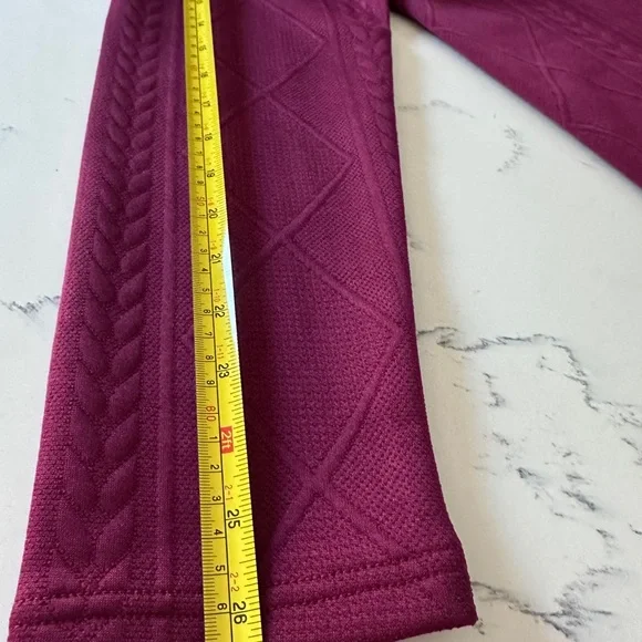 Regular Fit Patched Detail Textured Knit Long Sleeve Round Burgundy Neck Top L - Picture 11 of 14